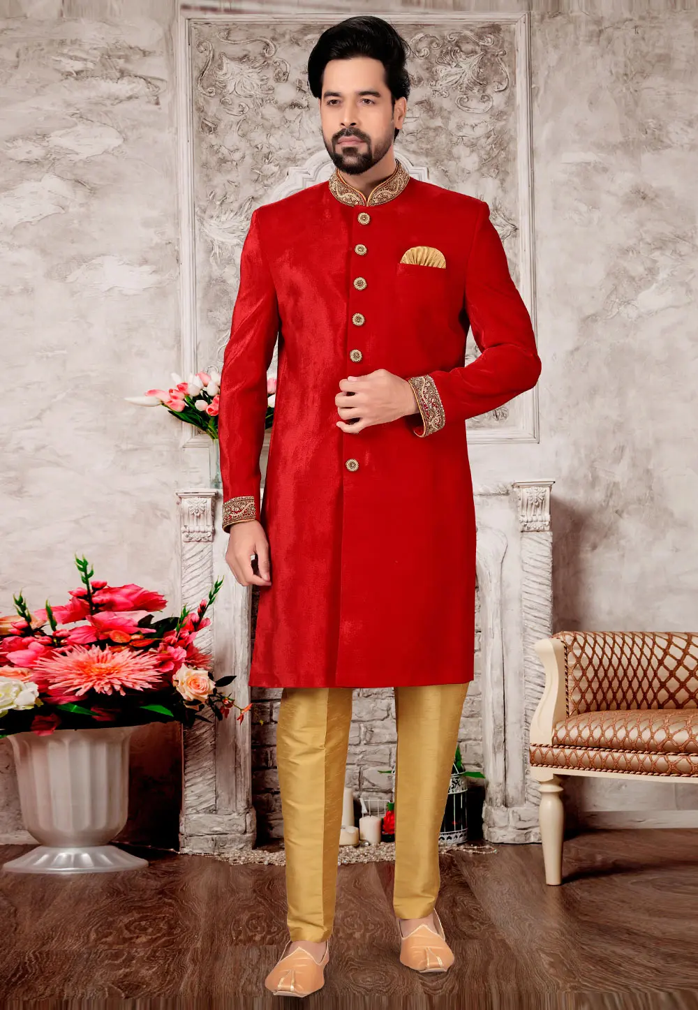 Red Velvet Indo Western Sherwani 302969