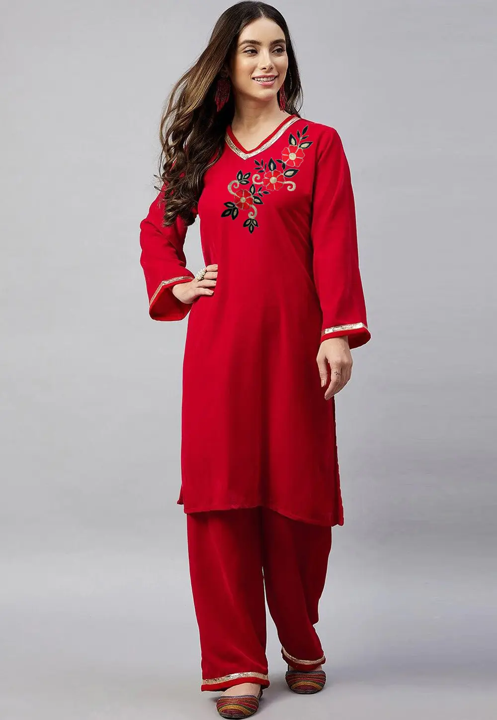 Red Velvet Kurta Set With Palazzo 300066