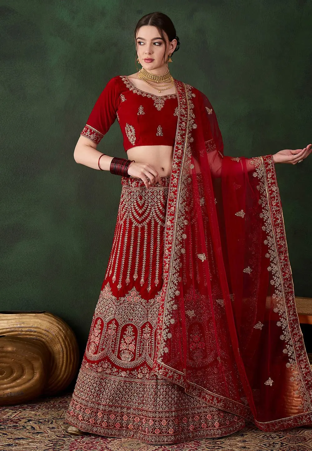 Red Velvet Wedding Lehenga Choli 301616