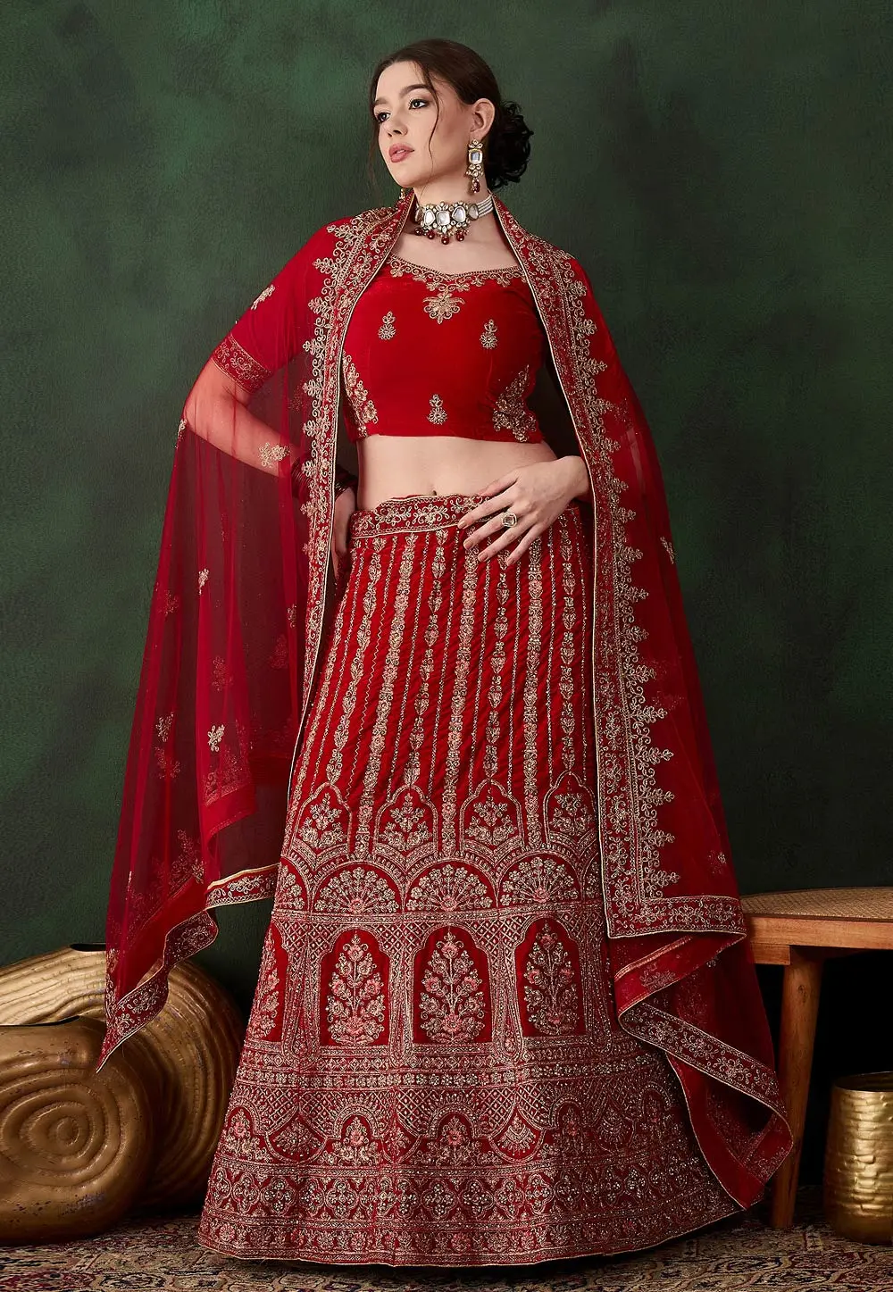 Red Velvet Wedding Lehenga Choli 301618