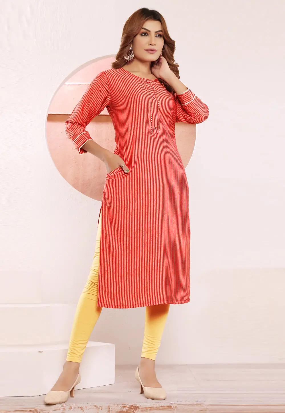 Red Viscose Long Kurti 299029