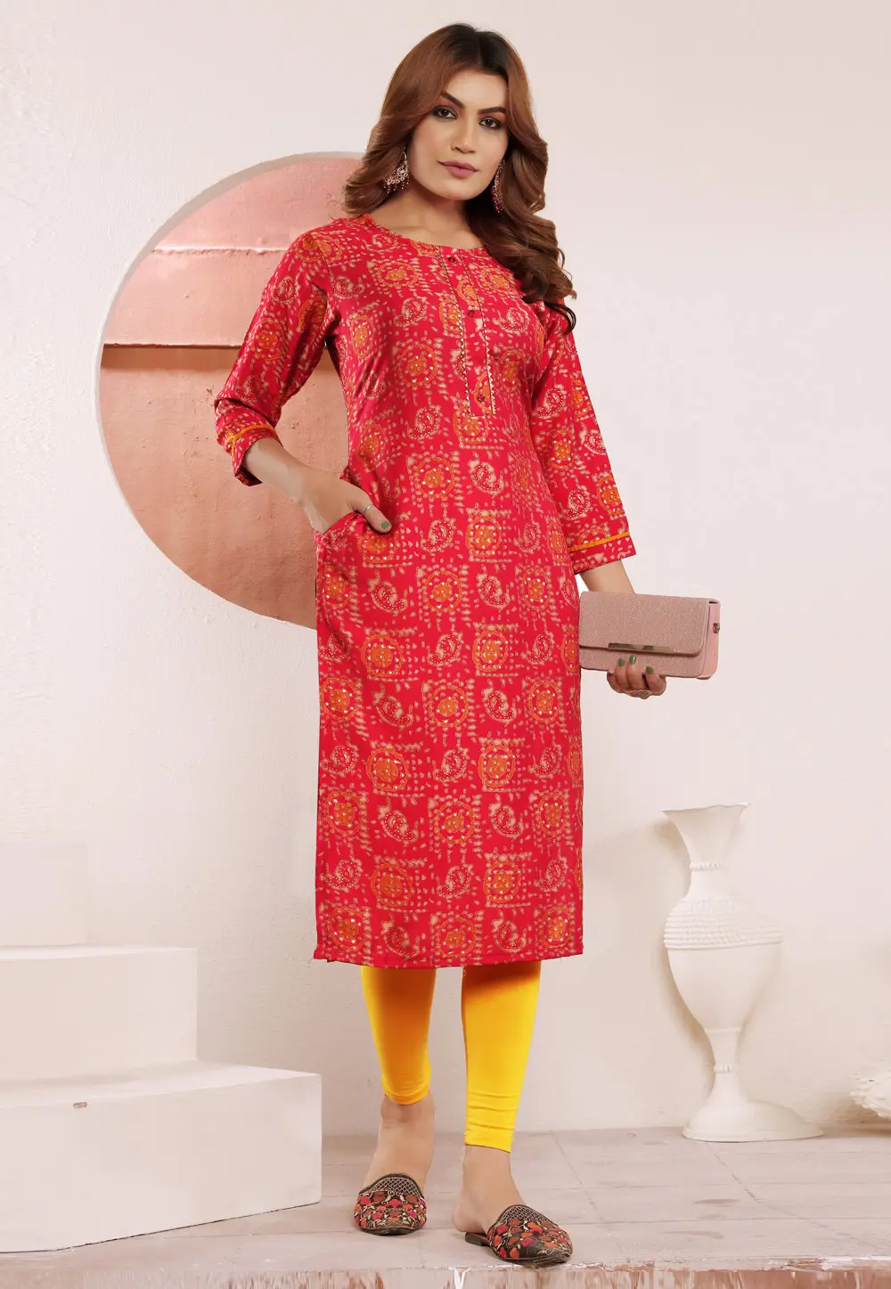 Red Viscose Printed Long Tunic 299032