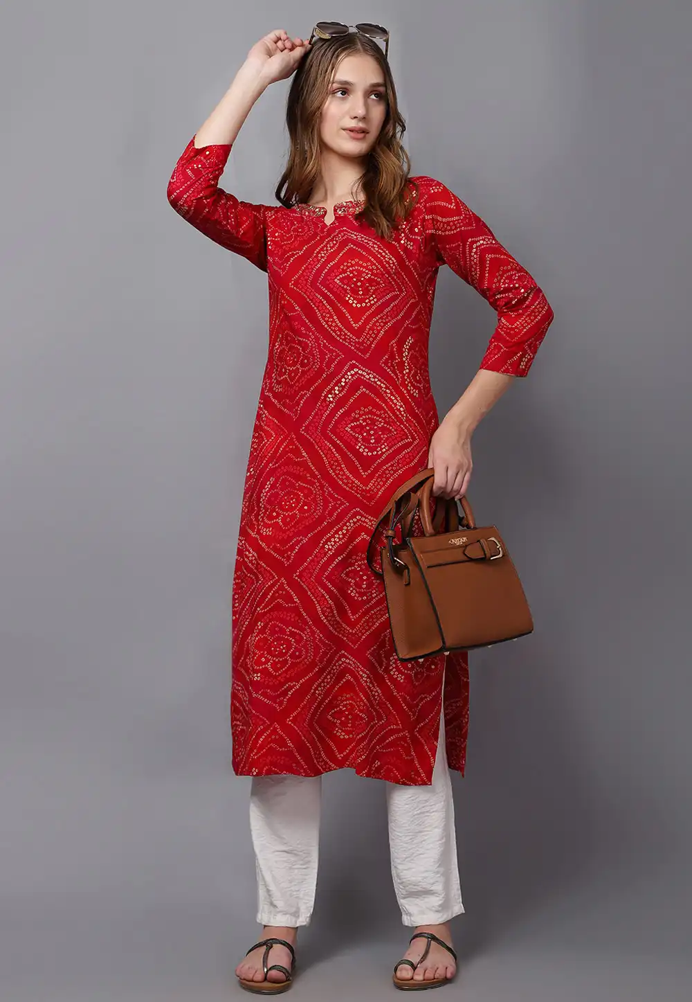 Red Viscose Rayon Long Kurti 294508