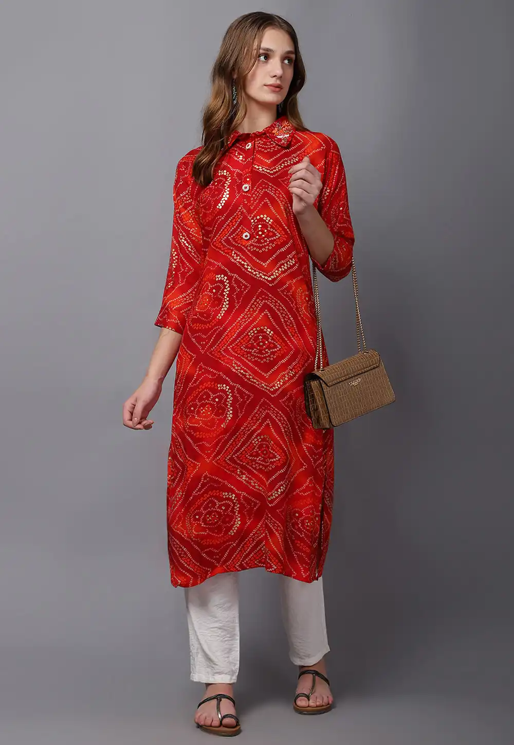 Red Viscose Rayon Long Tunic 294509