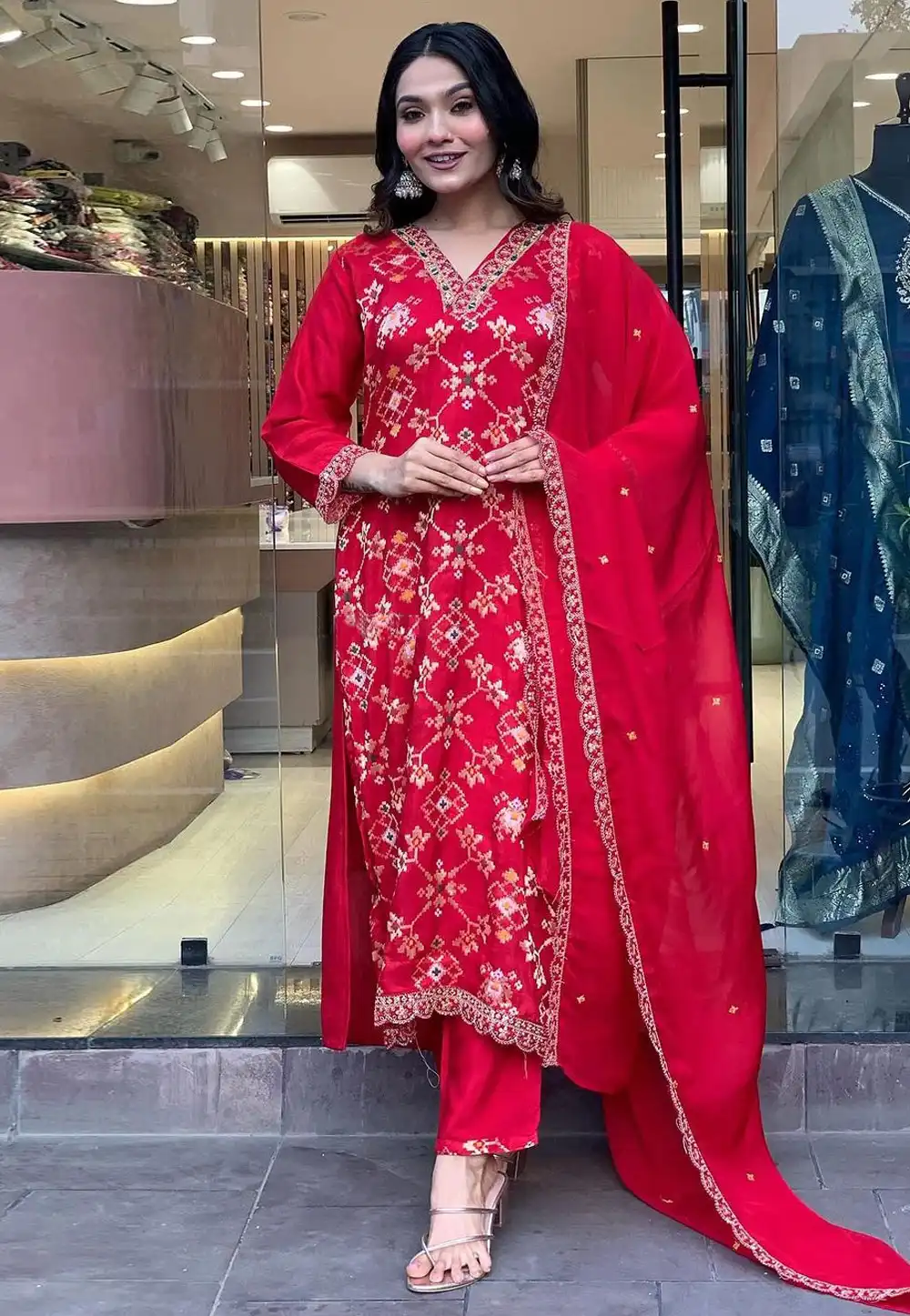 Red Viscose Readymade Pakistani Suit 290913