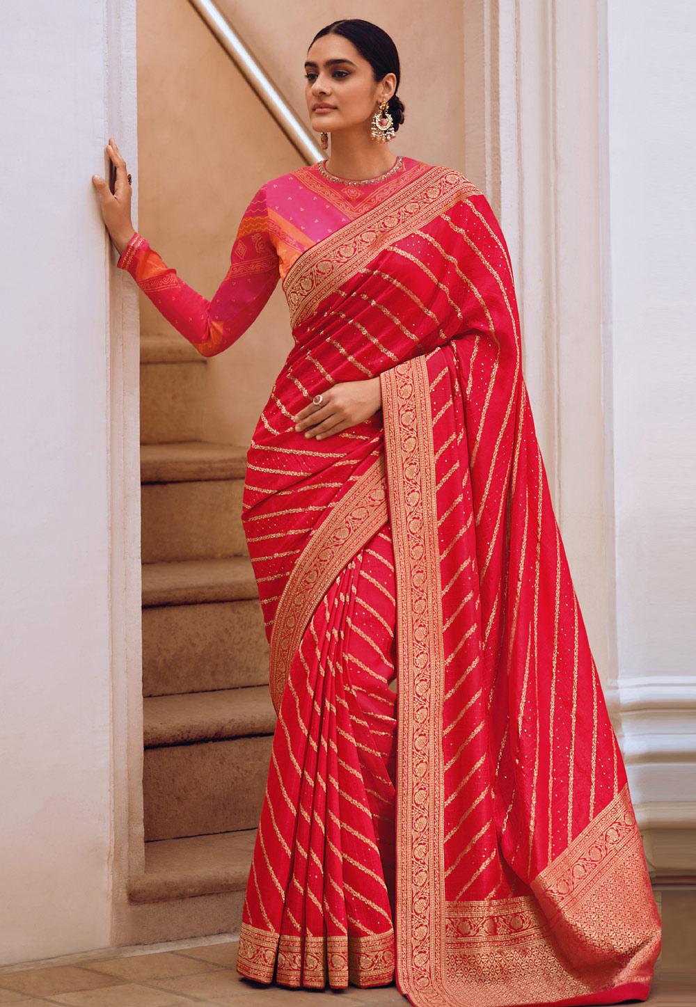 Red Viscose Saree With Blouse 279234