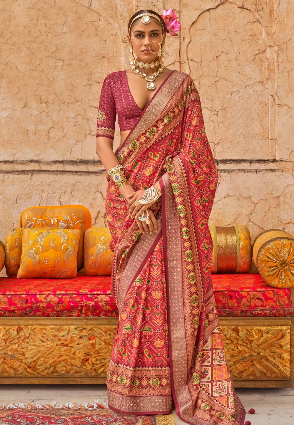 Red Viscose Saree With Blouse 297915