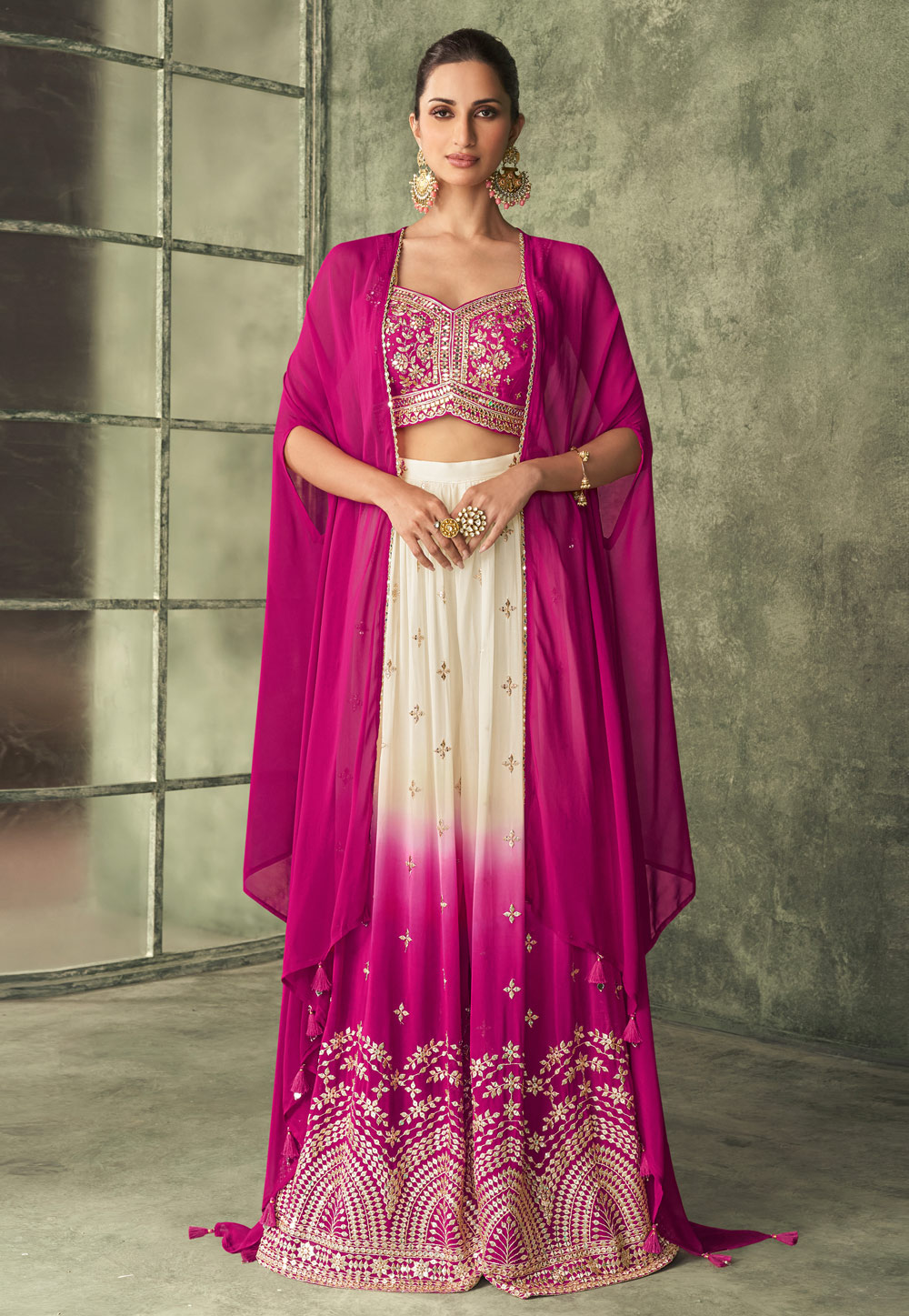 Purple Georgette Jacket Style Lehenga Choli 265175