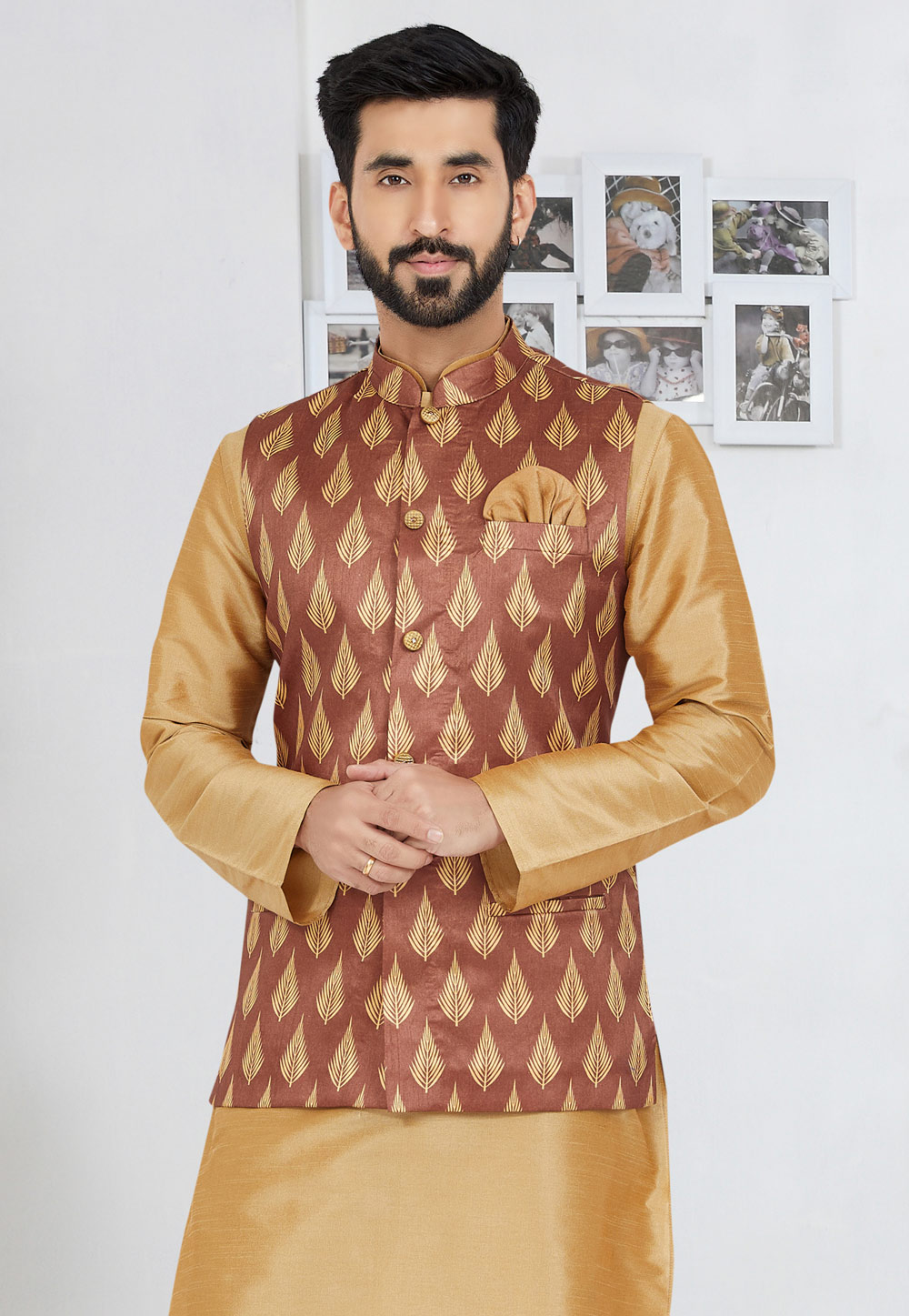 Rust Banarasi Nehru Jacket 286745