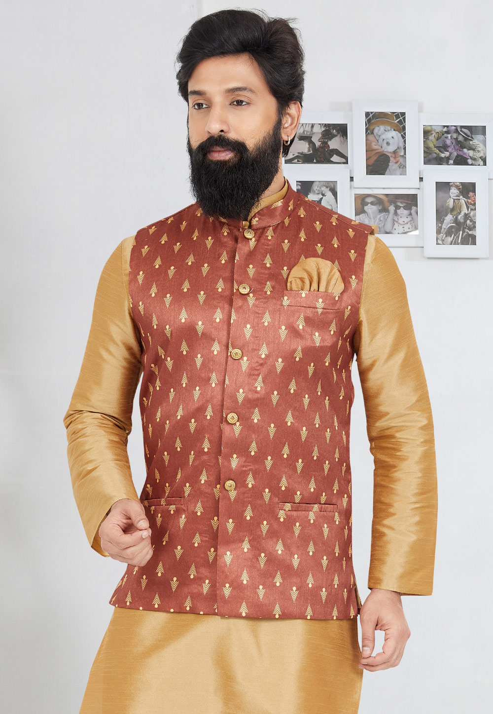 Rust Banarasi Nehru Jacket 286761