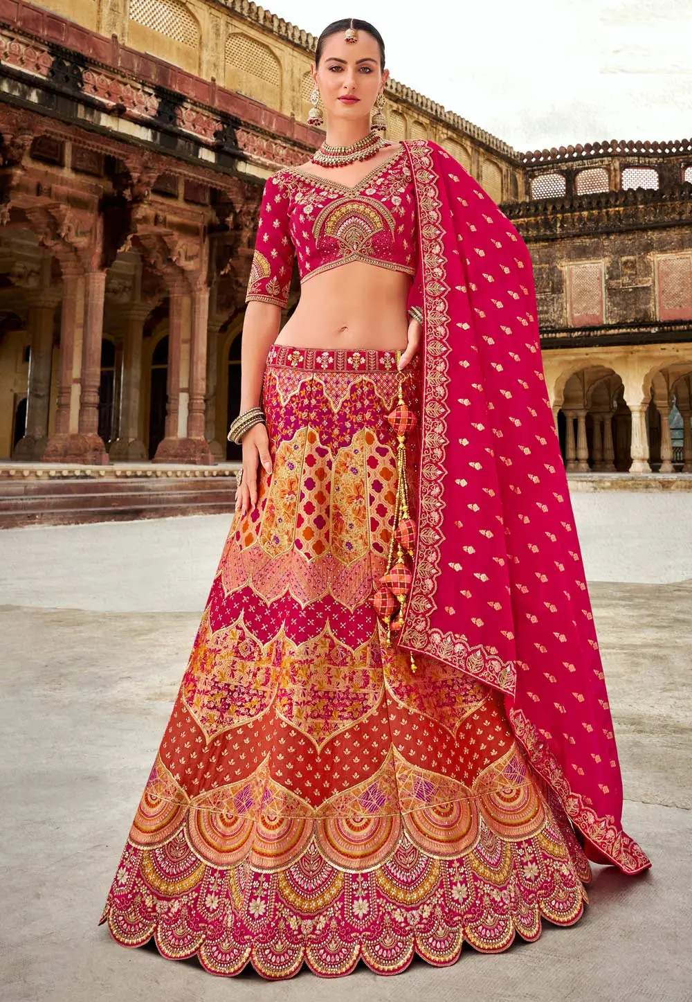 Rust Banarasi Silk A Line Lehenga Choli 297280