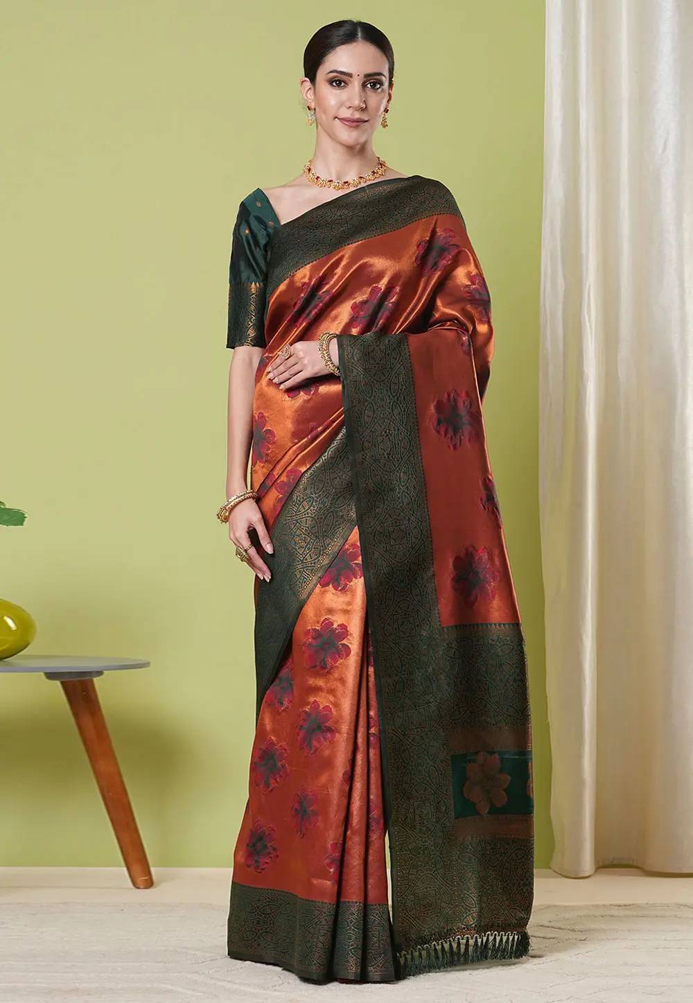 Rust Banarasi Silk Saree 302825