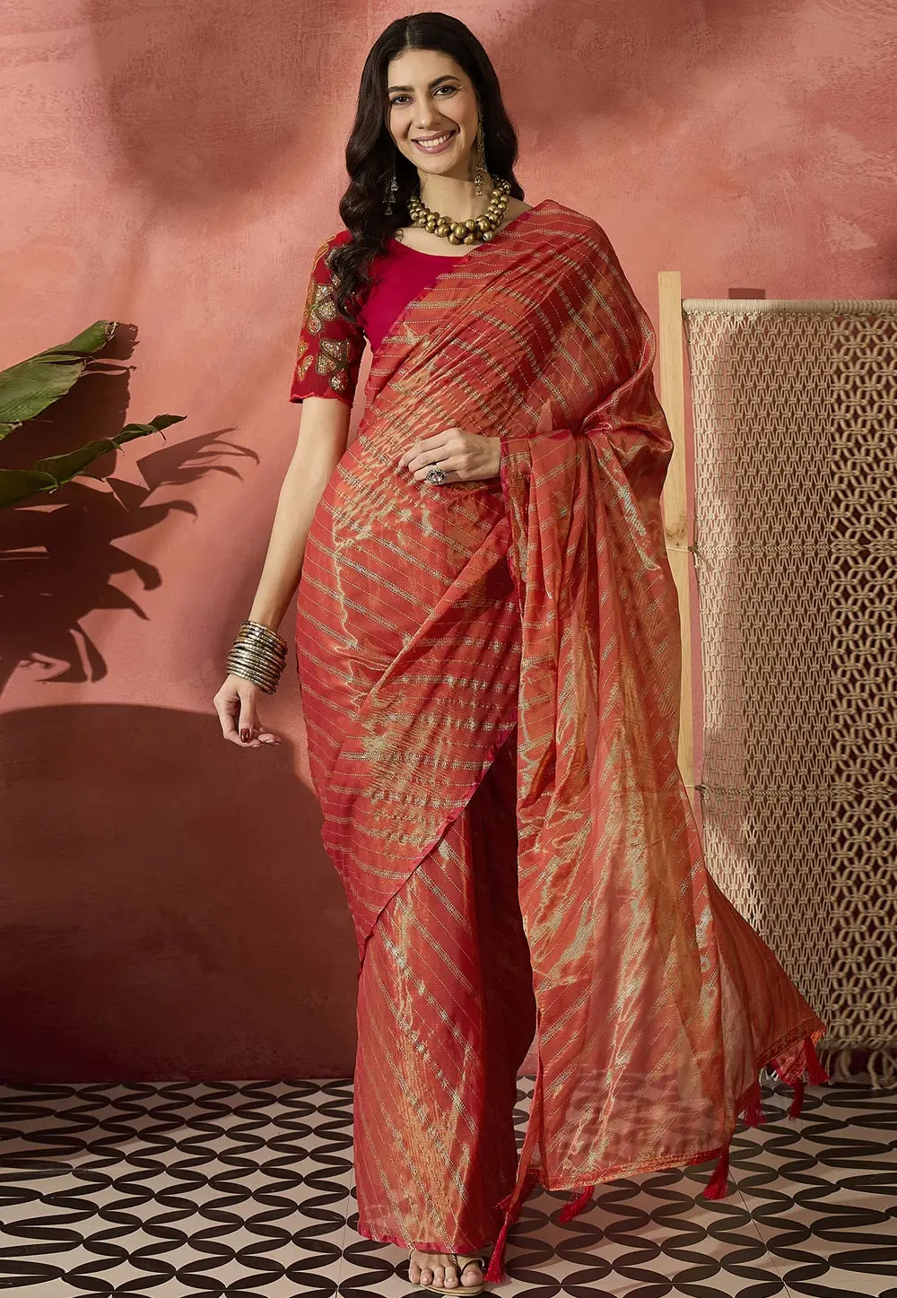 Rust Brasso Saree With Blouse 304696