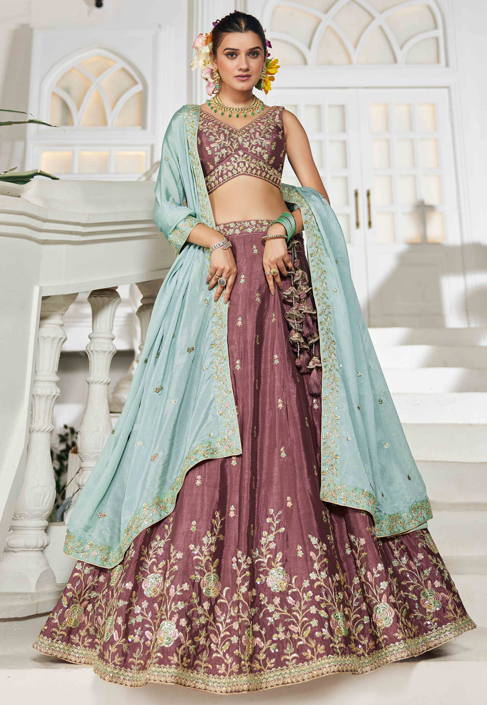 Rust Chiffon Lehenga Choli For Wedding 311144