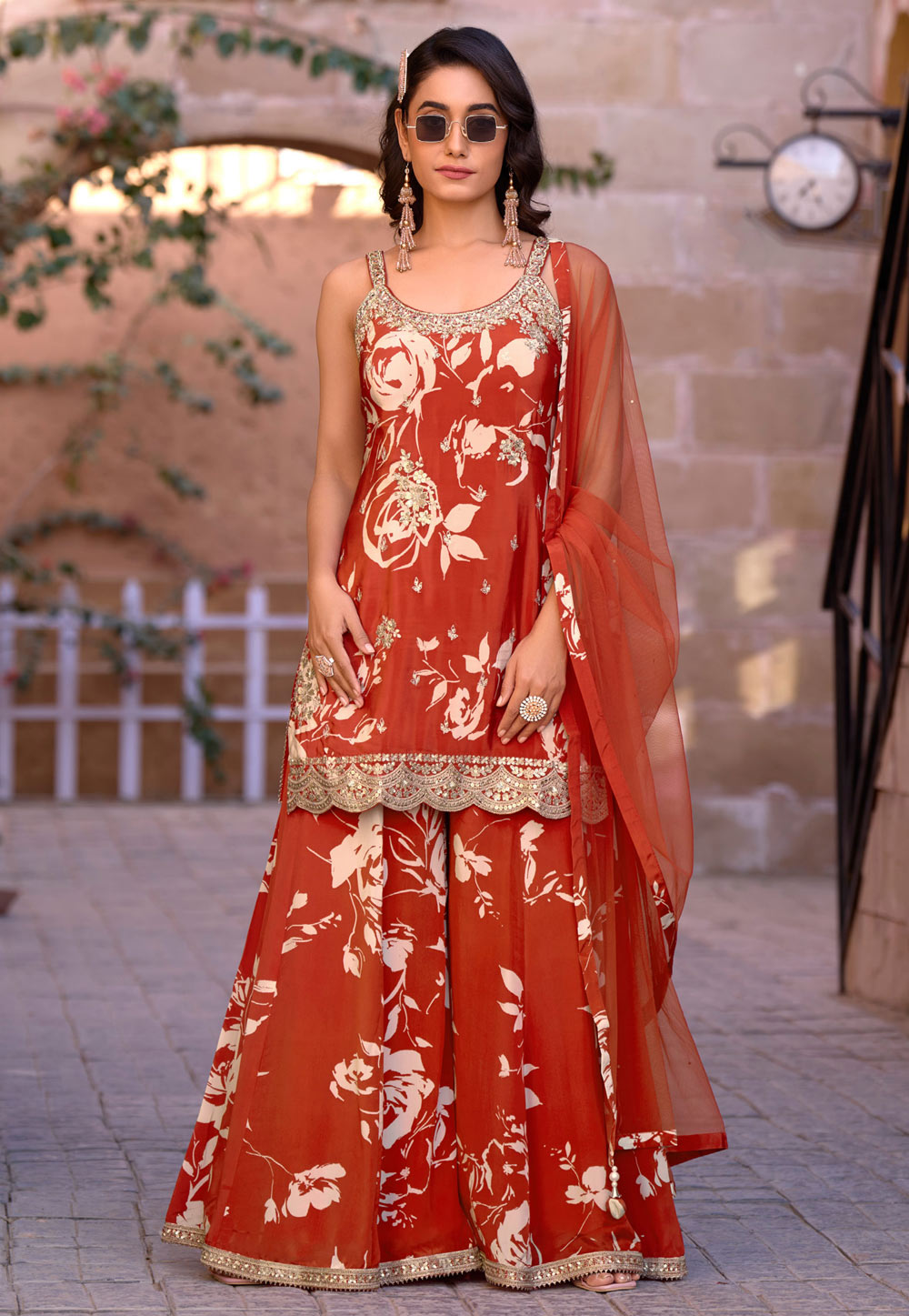 Rust Chinon Pakistani Suit 309740
