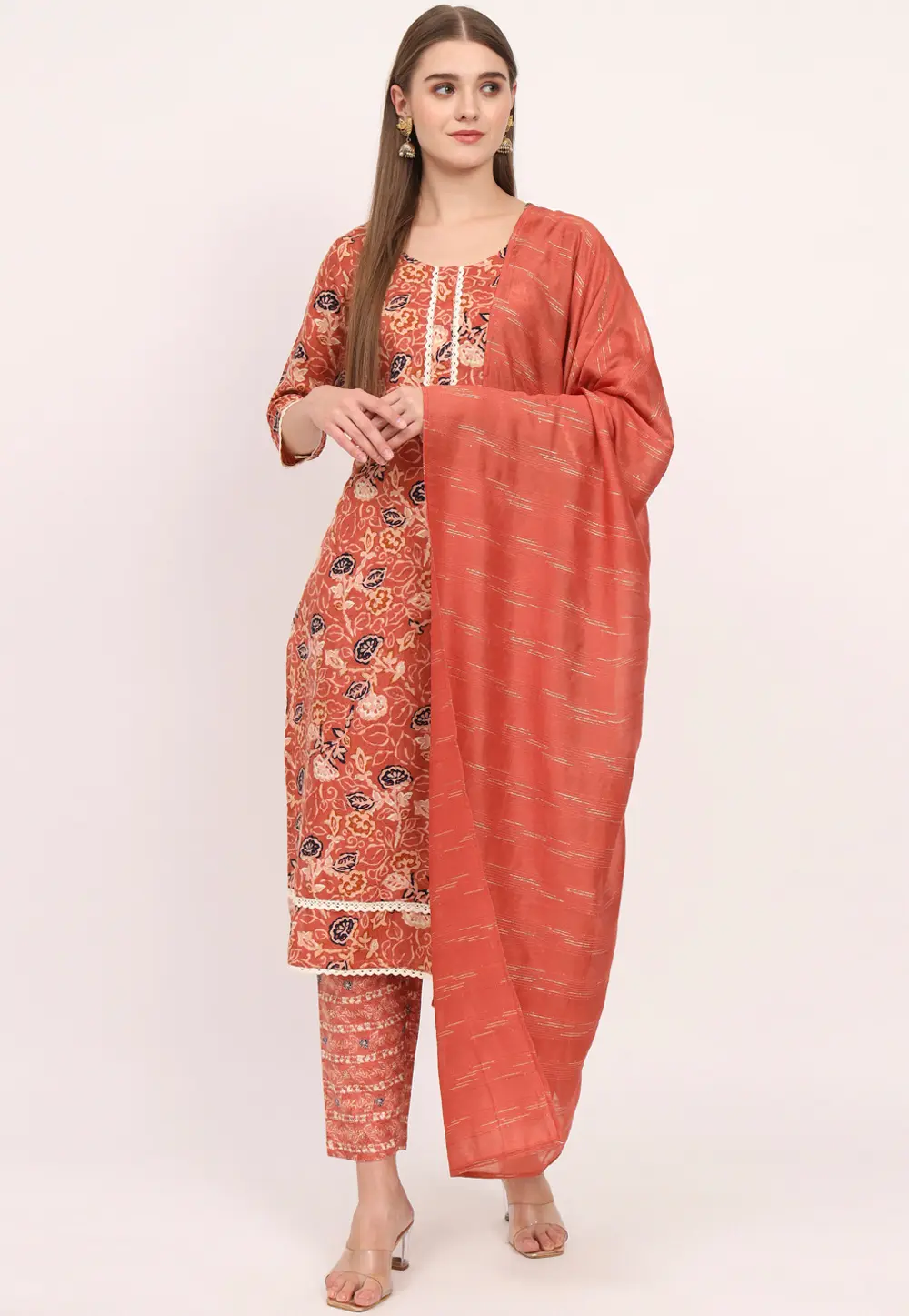 Rust Cotton Readymade Pakistani Suit 300377