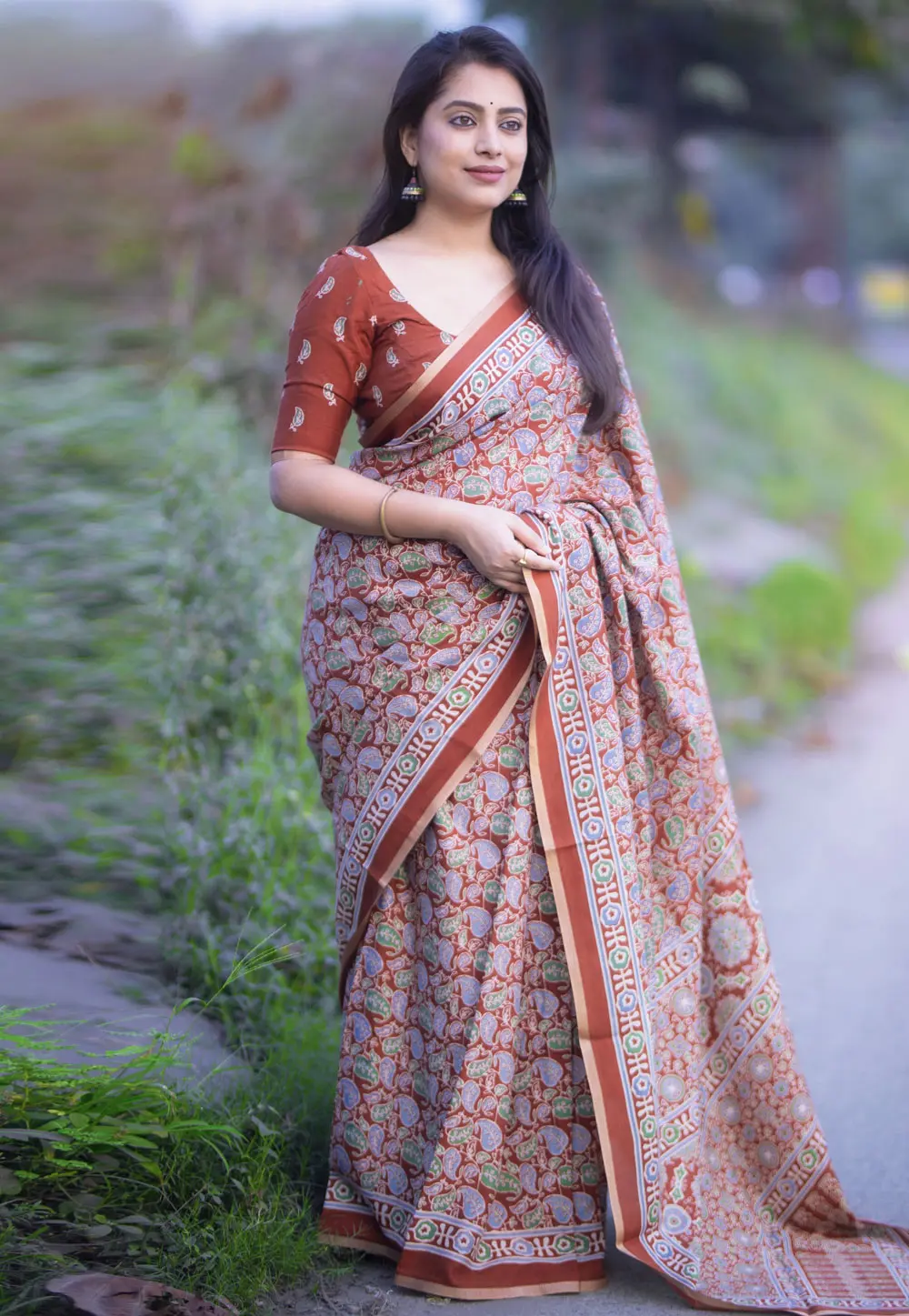 Rust Cotton Saree With Blouse 303139