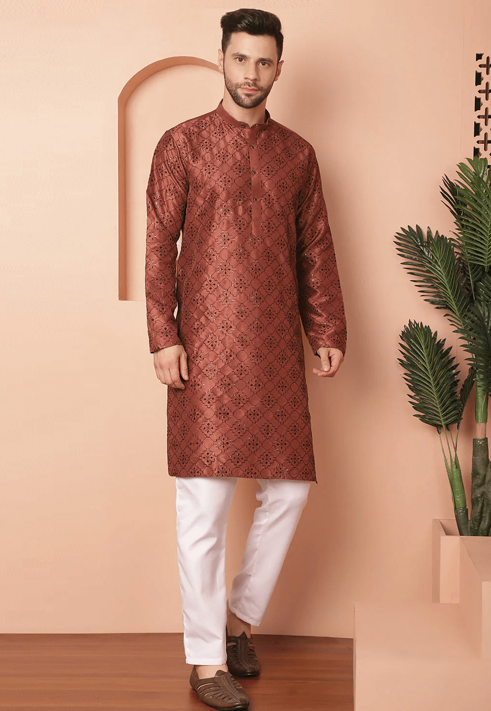 Rust Cotton Silk Kurta Pajama 287730