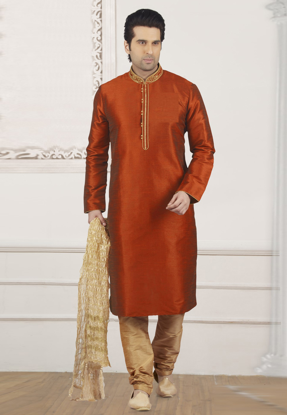 Rust Dupion Silk Kurta Pajama 309969