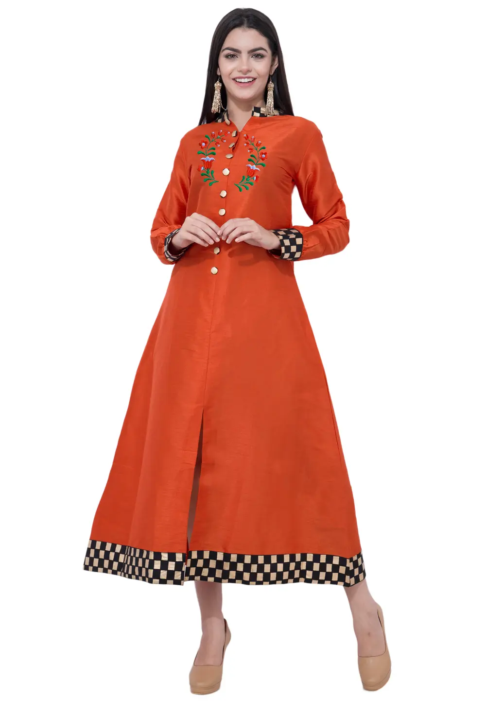 Rust Dupion Silk Kurta Set With Pent 303176