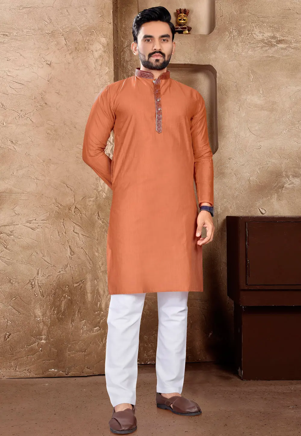 Rust Linen Kurta Pajama 300144