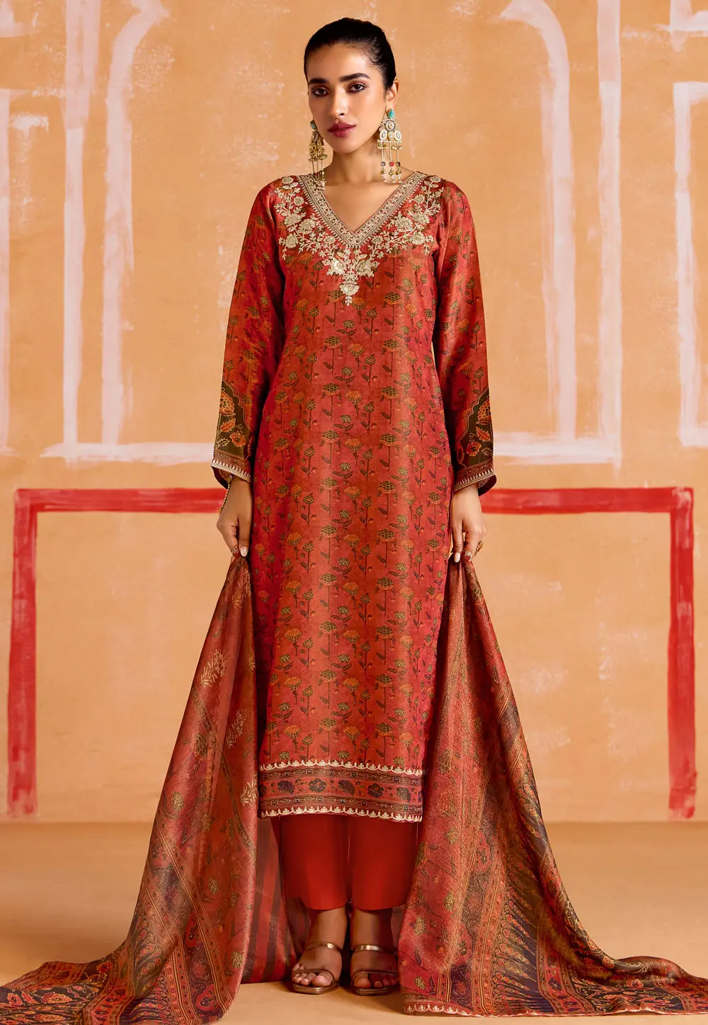 Rust Muslin Pant Style Suit 302330