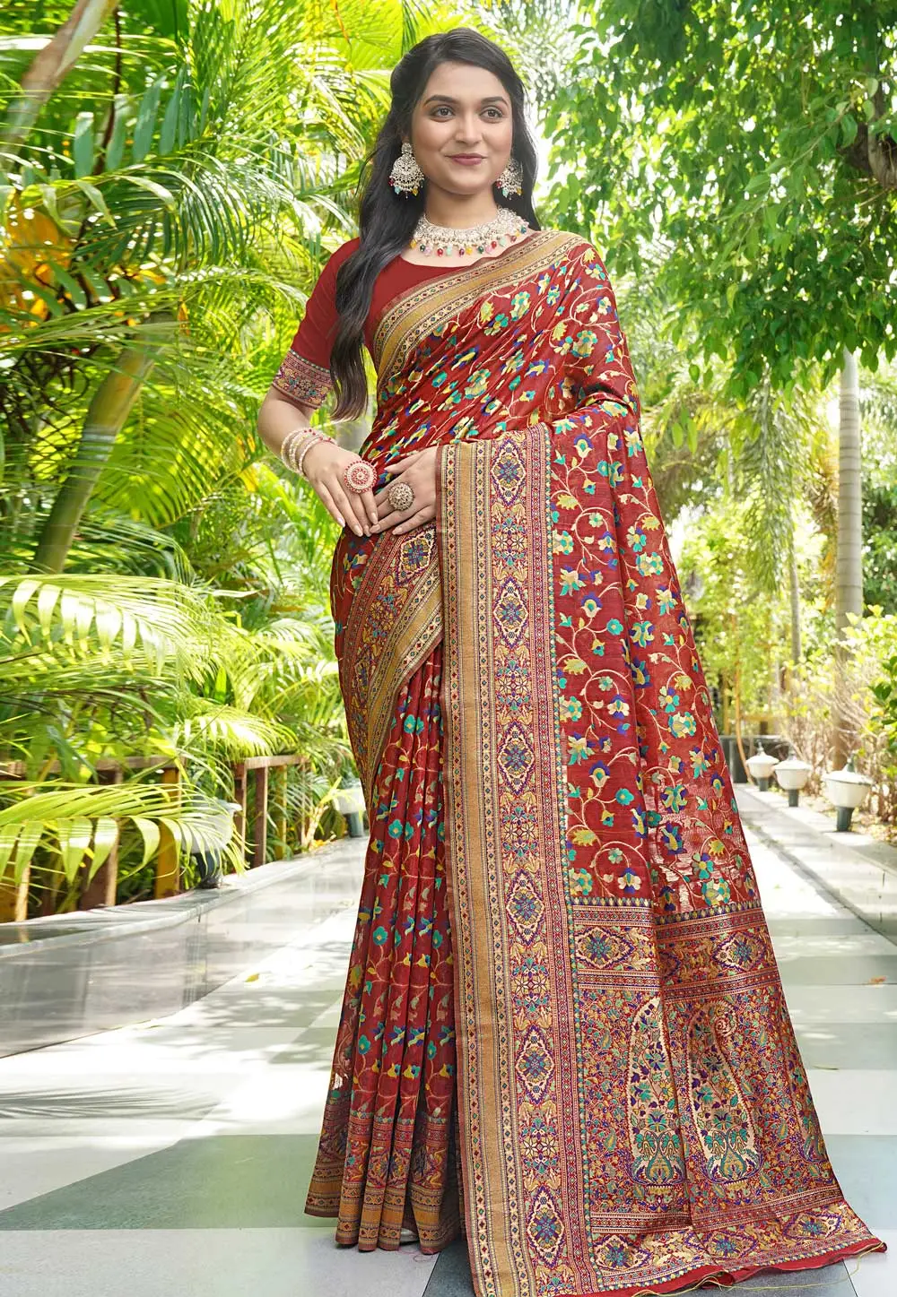 Rust Pashmina Saree With Blouse 296215