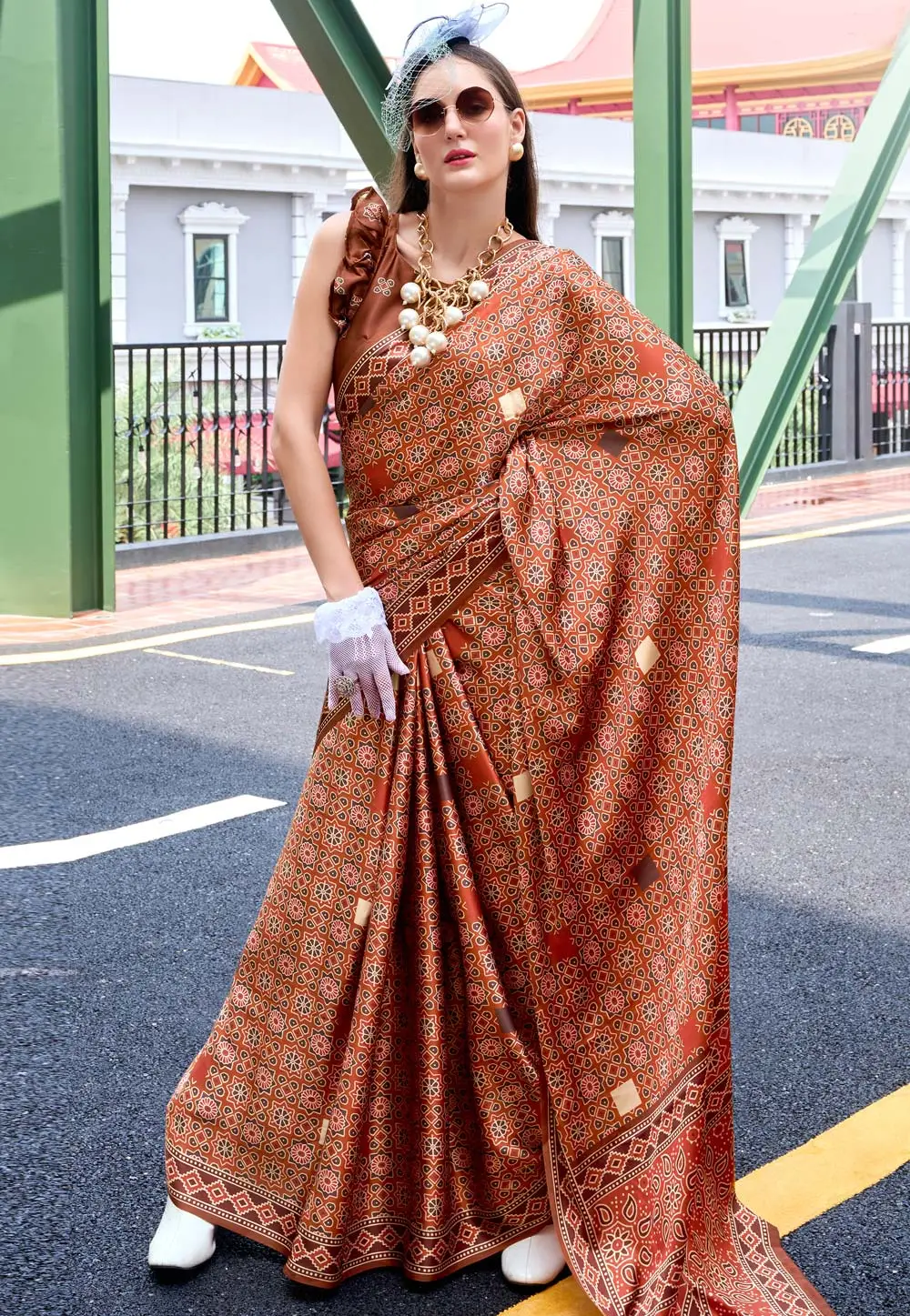 Rust Satin Crepe Saree With Blouse 295726