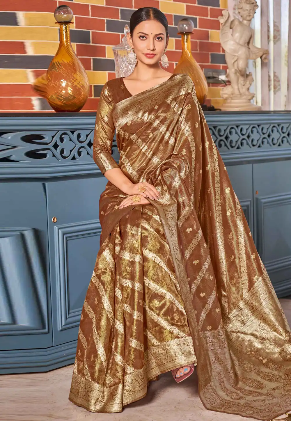 Rust Shimmer Saree With Blouse 290362