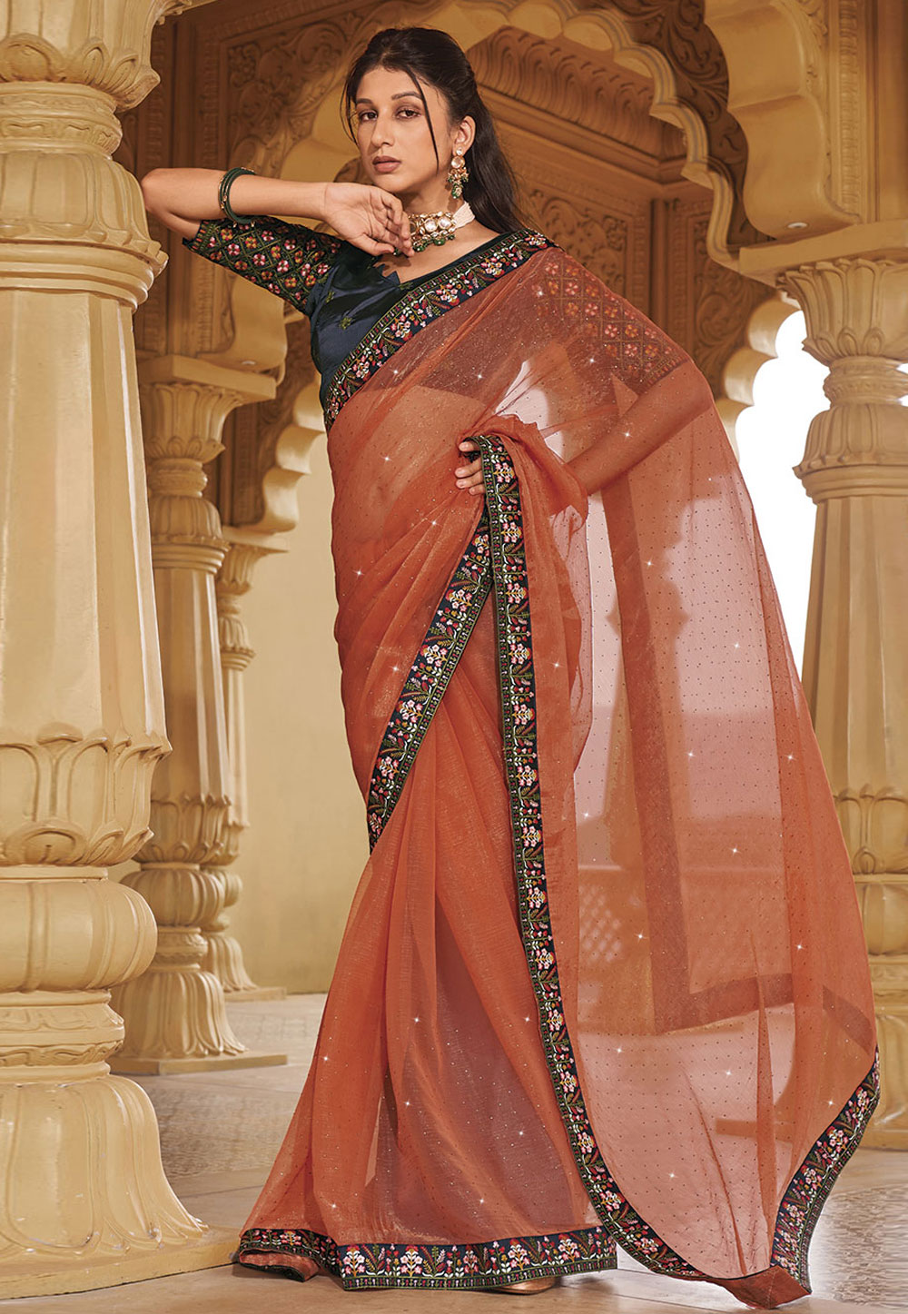 Rust Shimmer Saree With Blouse 279936