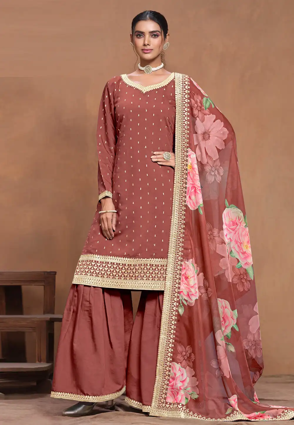 Rust Silk Gharara Suit 293191