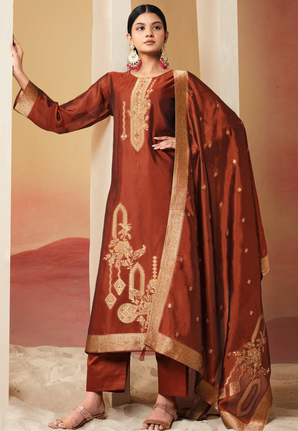 Rust Silk Pakistani Suit 309511