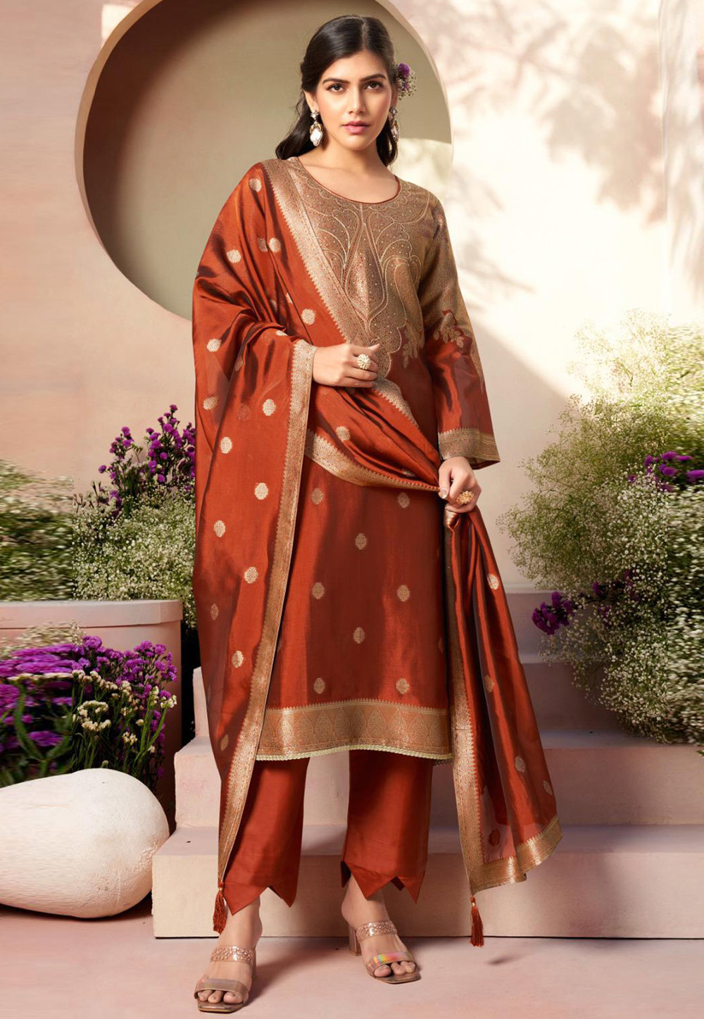 Rust Silk Pant Style Suit 309504