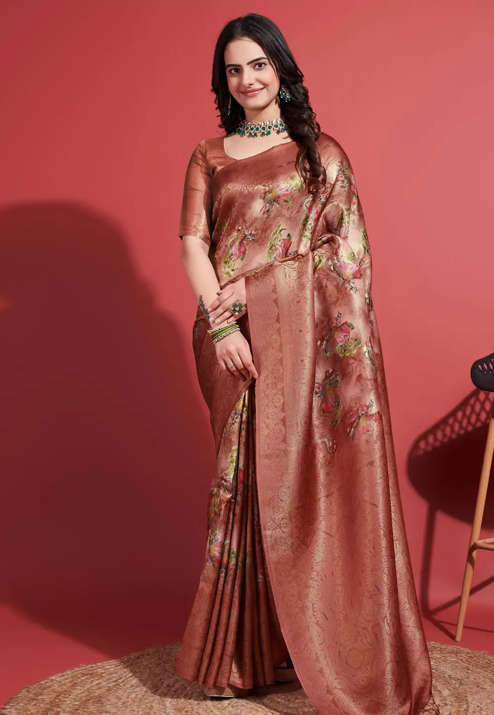 Rust Silk Saree With Blouse 289990