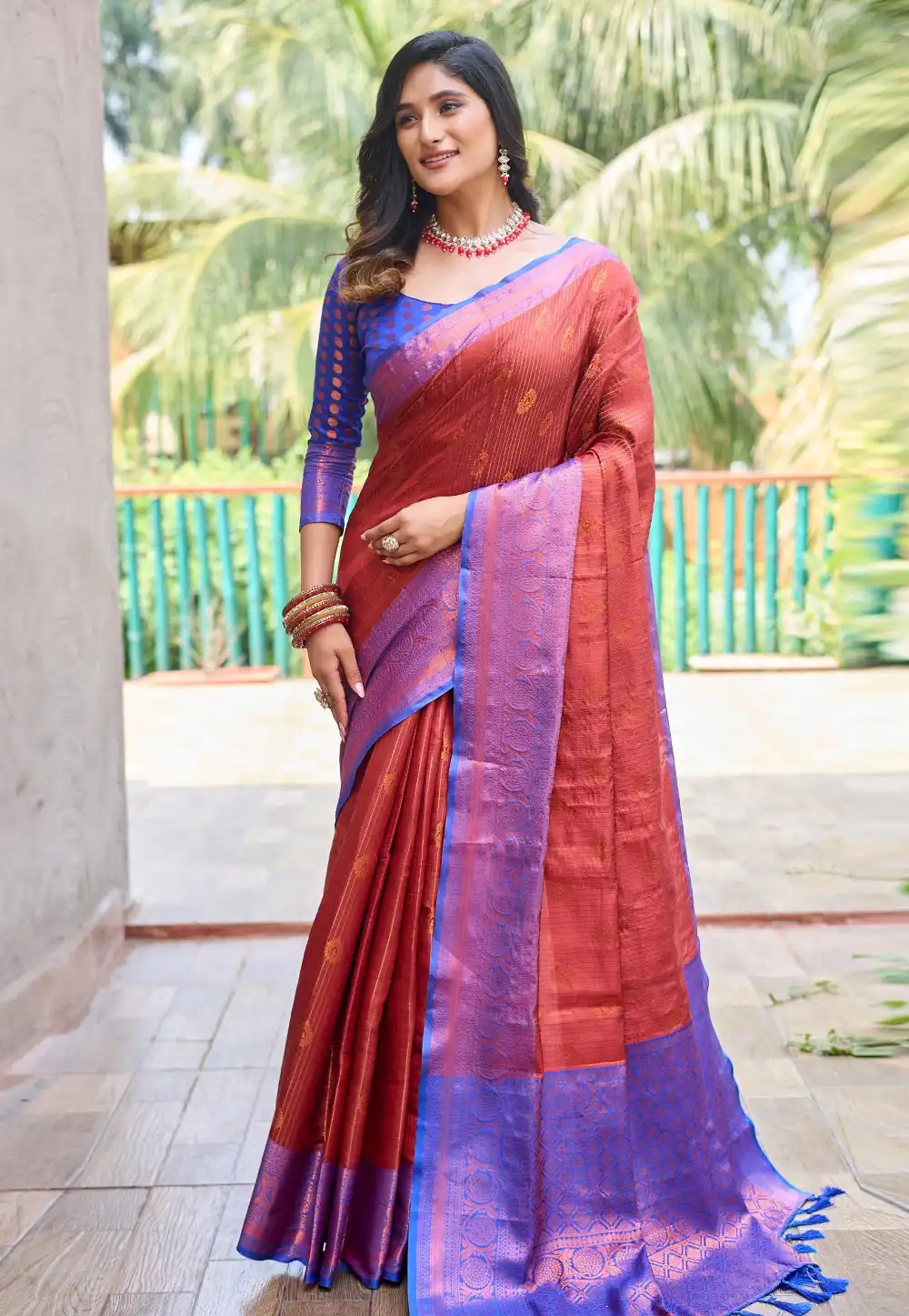 Rust Silk Saree With Blouse 290123