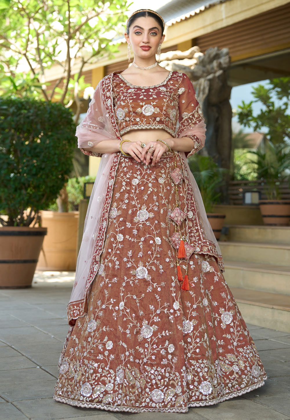 Rust Tissue A Line Lehenga Choli 310760