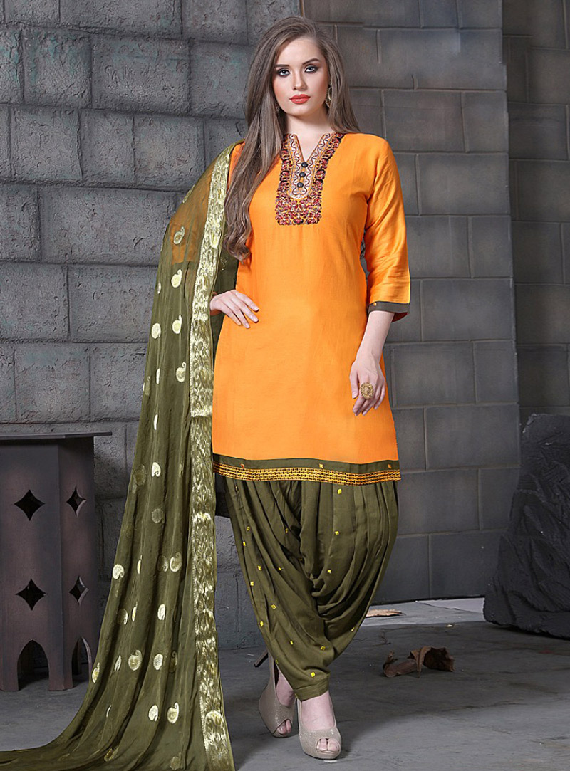 Orange Cotton Patiala Suit 144752