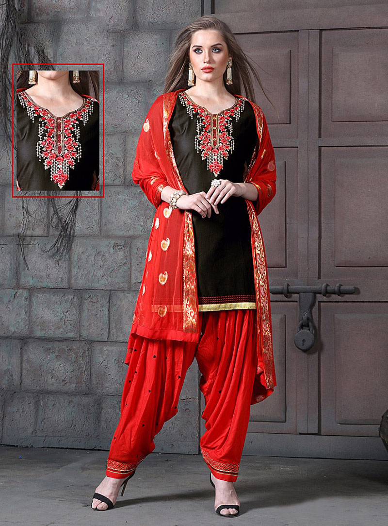 Black Cotton Punjabi Suit 144753