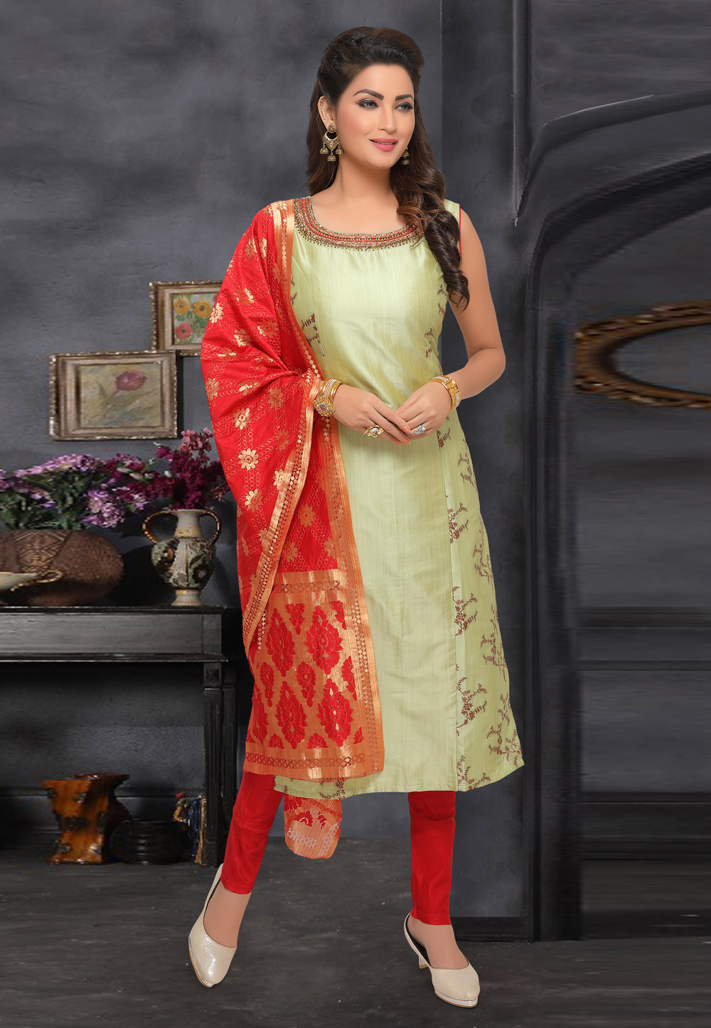 Pista Art Silk Readymade Churidar Salwar Suit 214353