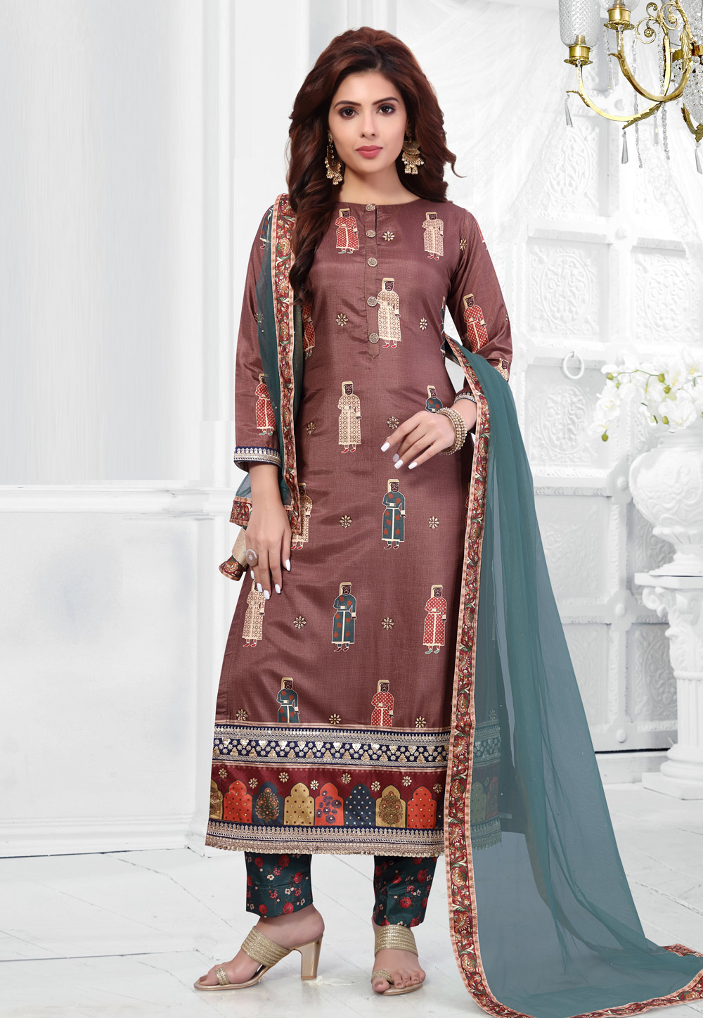 Rust Cotton Readymade Pant Style Suit 195097