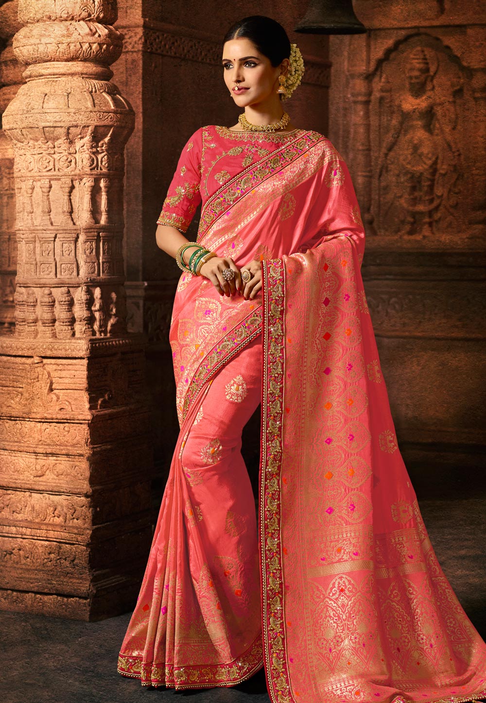 Pink Viscose Embroidered Festival Wear Saree 185299