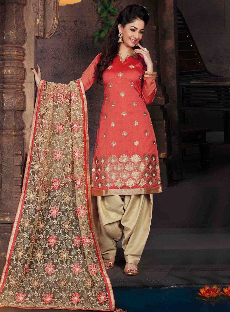 Red Chanderi Punjabi Suit 78291