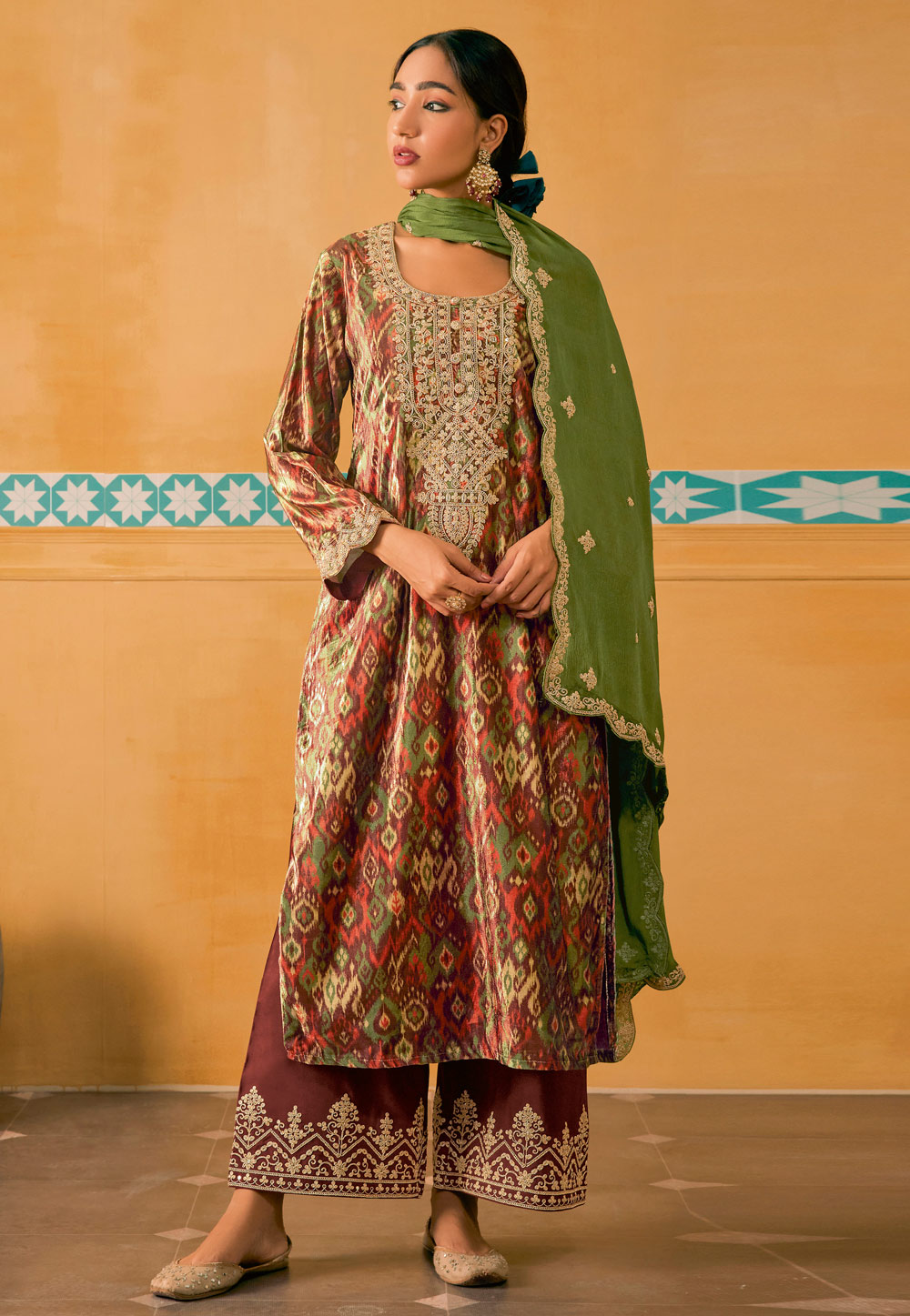Maroon Velvet Palazzo Suit 275790