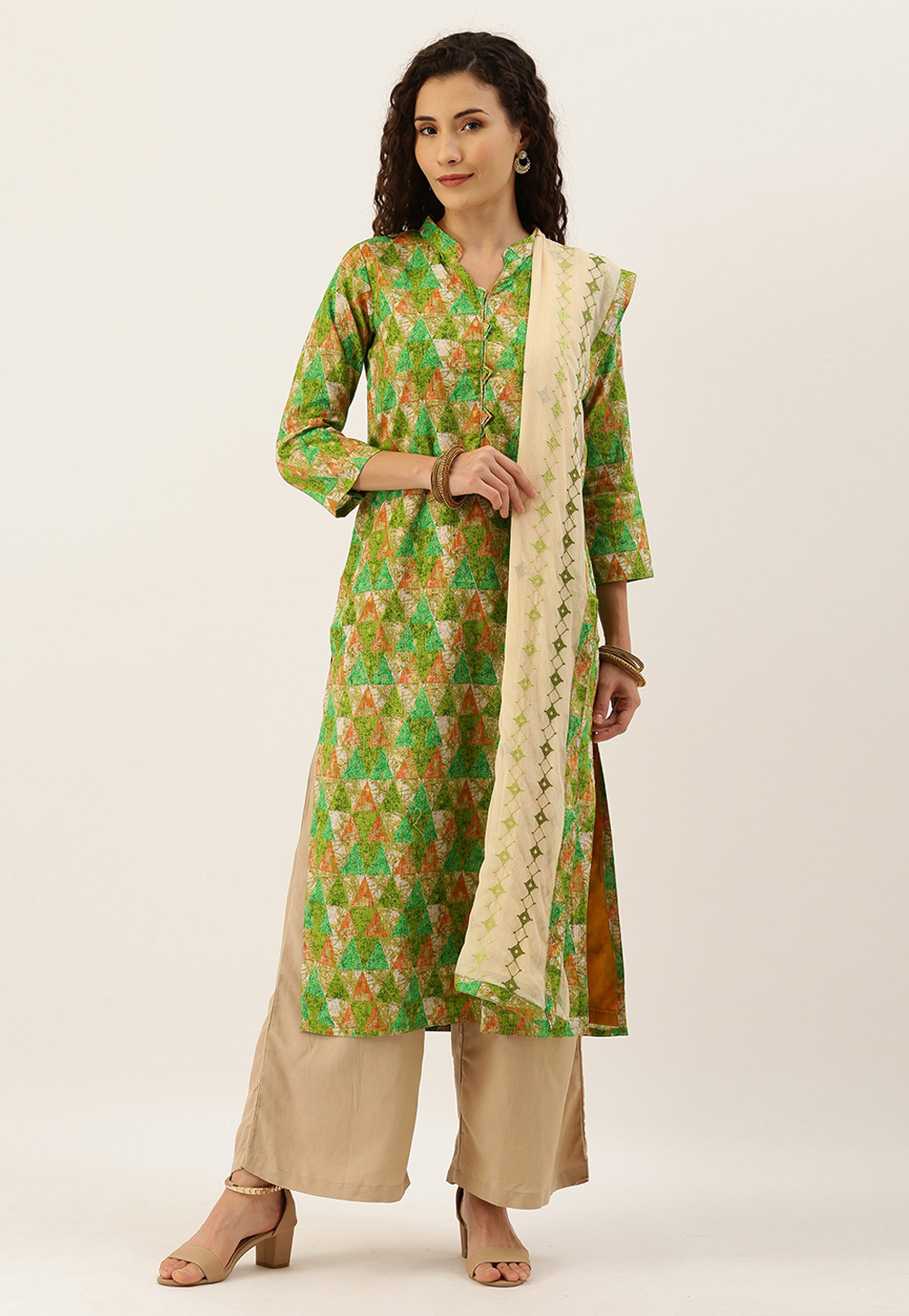 Green Cotton Palazzo Suit 209825