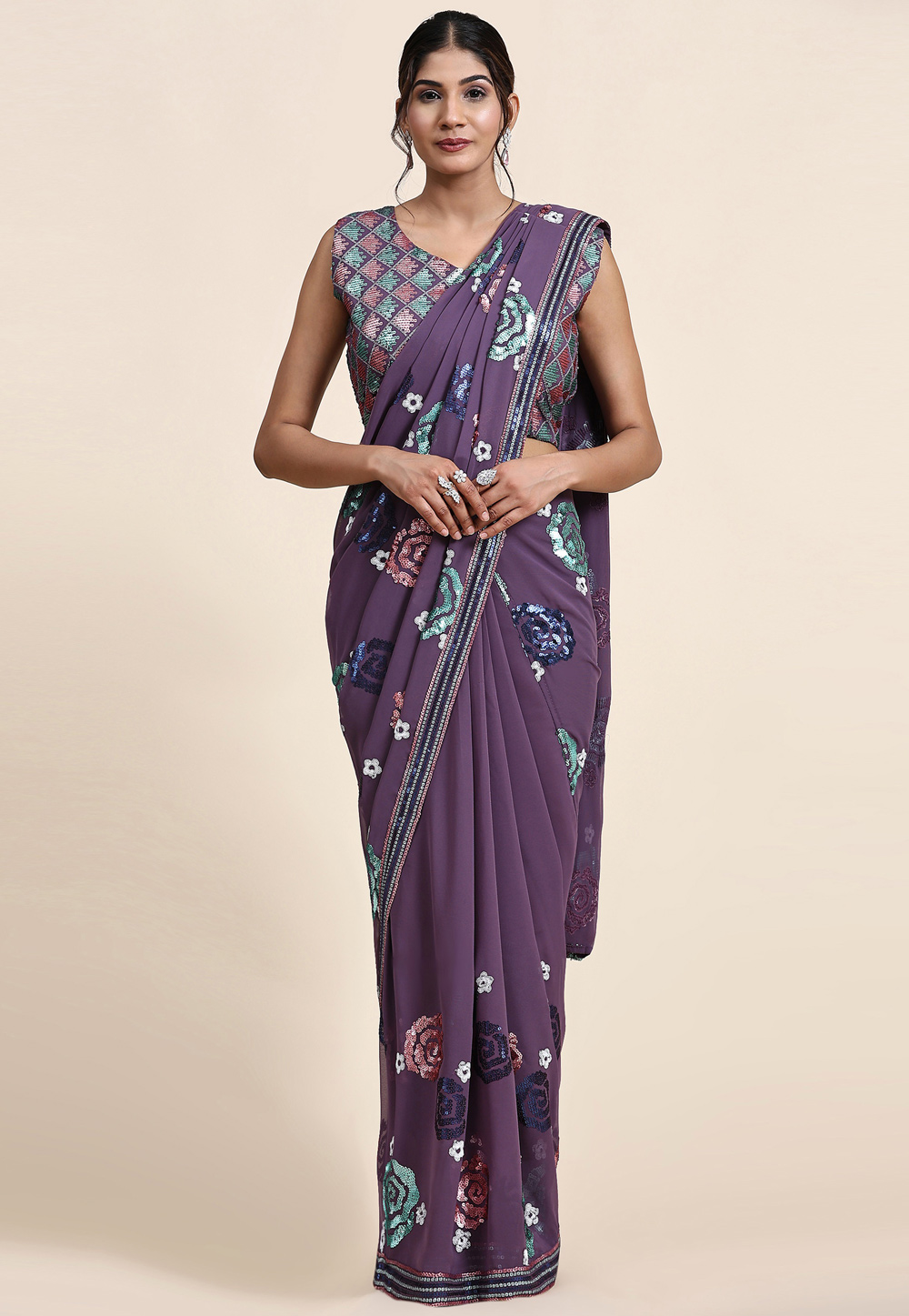 Light Purple Georgette Saree With Blouse 267676