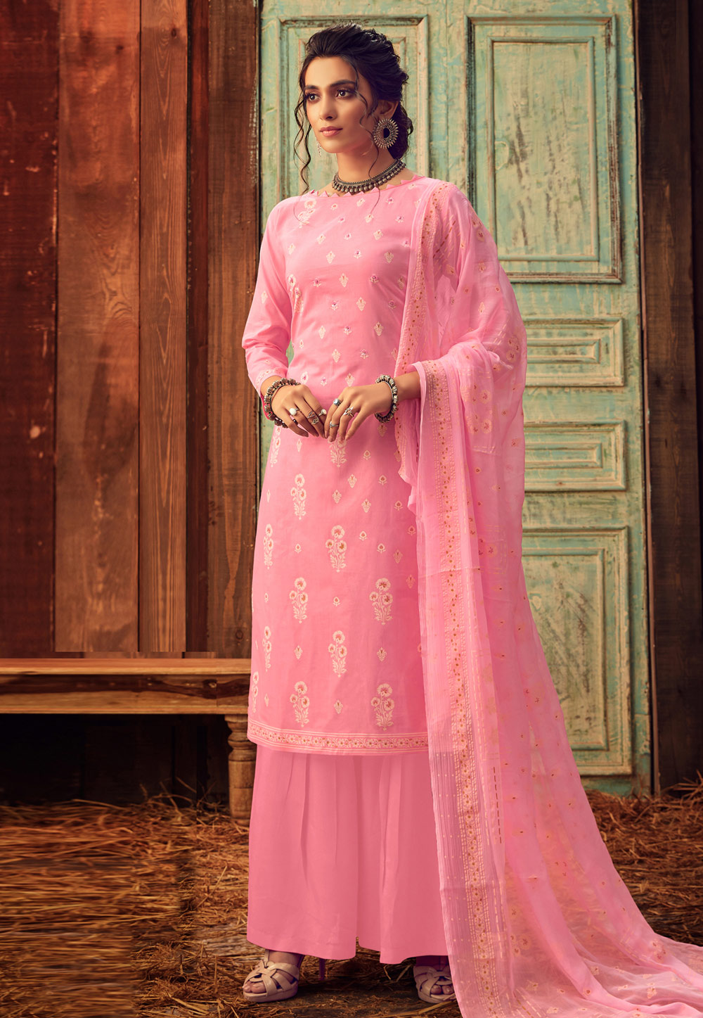Pink Lawn Cotton Kameez With Palazzo 203787