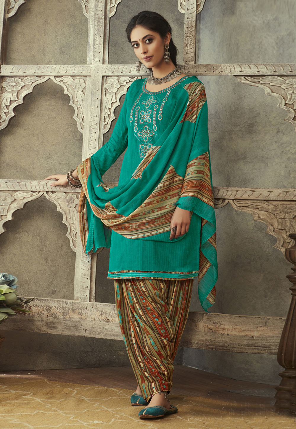 Turquoise Viscose Punjabi Suit 204026