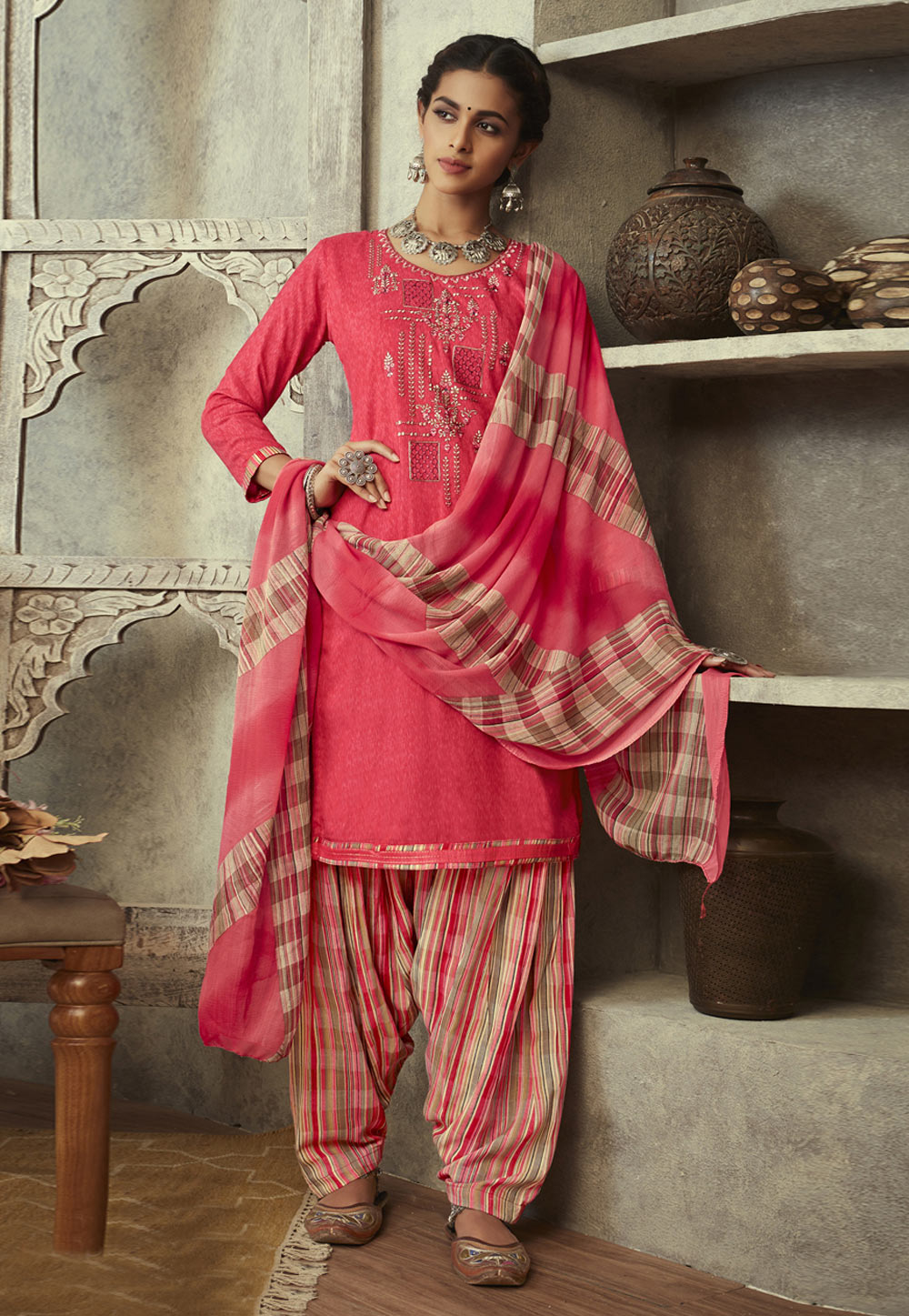 Pink Viscose Punjabi Suit 204030