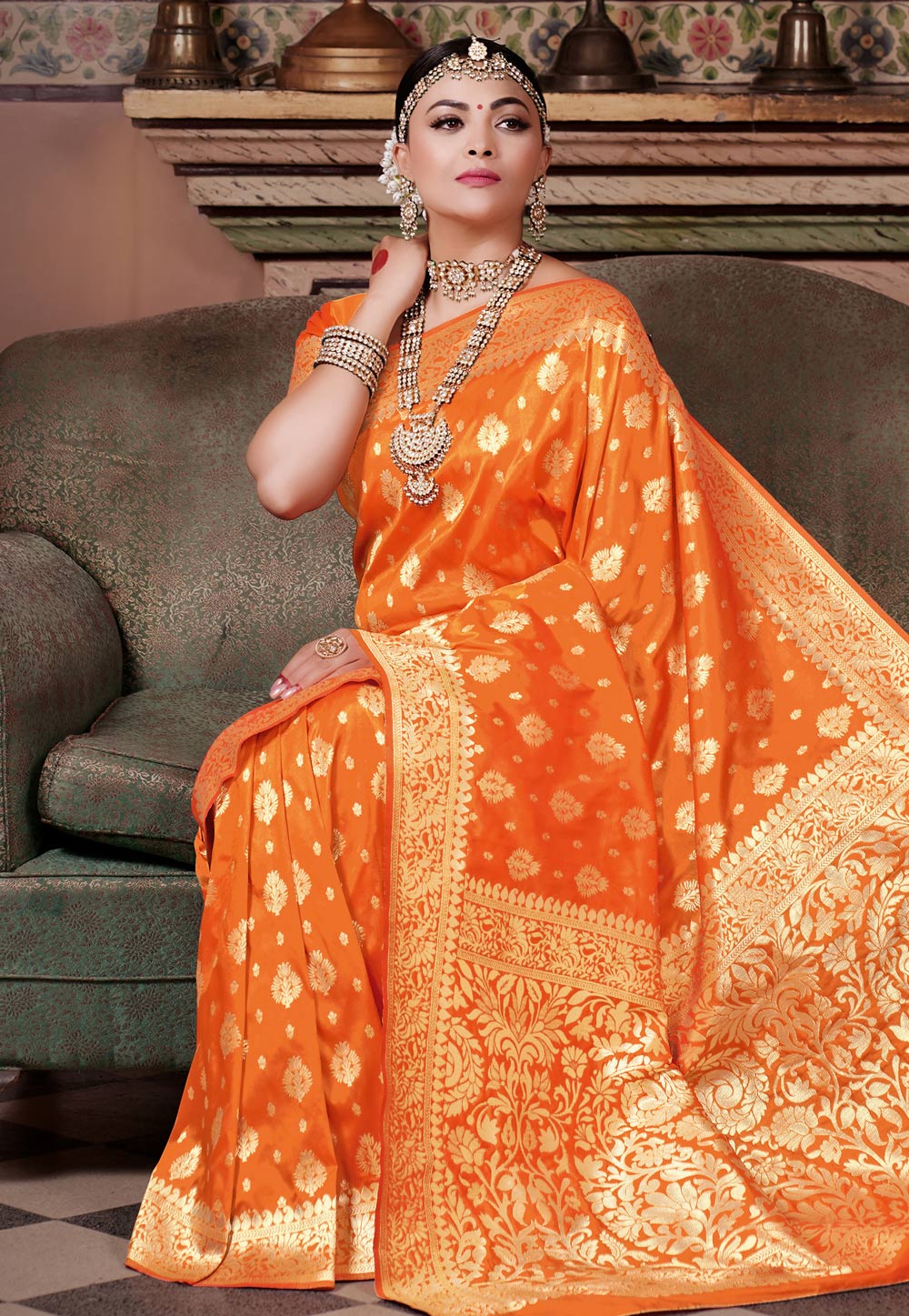 Orange Silk Saree With Blouse 207056