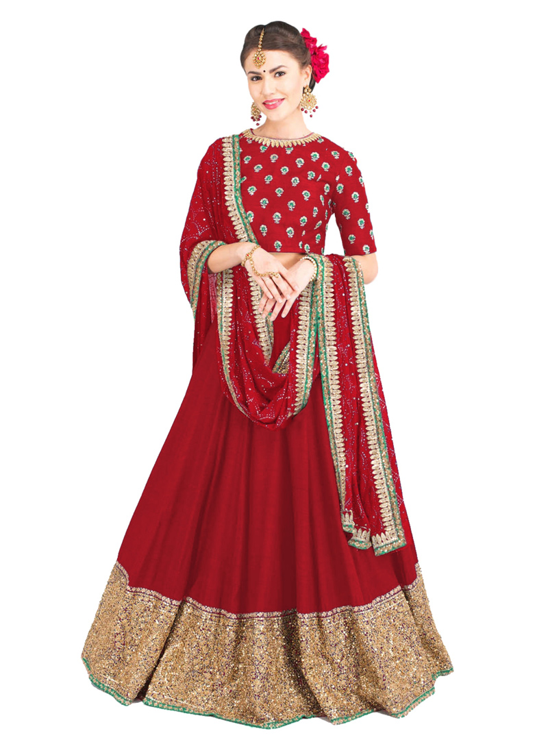 Red Art Silk Lehenga Choli 136695